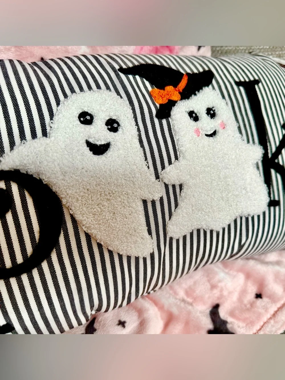 Halloween Spooky Ghosts Stripped Pillow Jack O’ Lantern Pumpkins NWT
